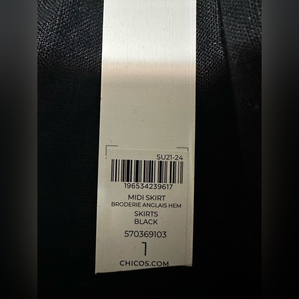 Chico’s Linen Embroidered Scallop Hem Skirt SZ 1 US 8 Elastic Waist Black - Picture 12 of 15